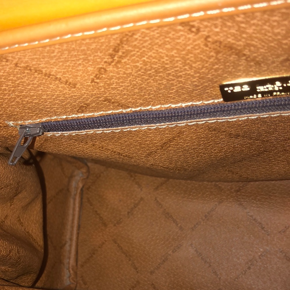 TED LAPIDUS Caramel Leather Top Handle & Monogram Logo Vinyl Crossbody Satchel - Picture 4 of 16